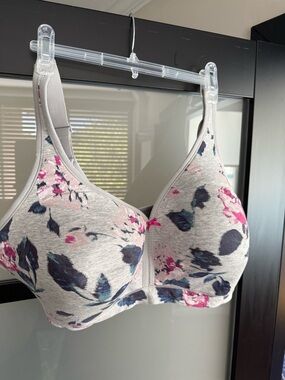 Cacique Gray Wireless Bra with Pink & Blue Floral Print